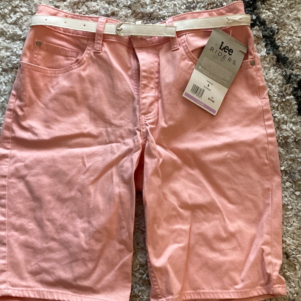 Lee Ryders mid rise, Bermuda shorts,  pink color with white belt! Size 8